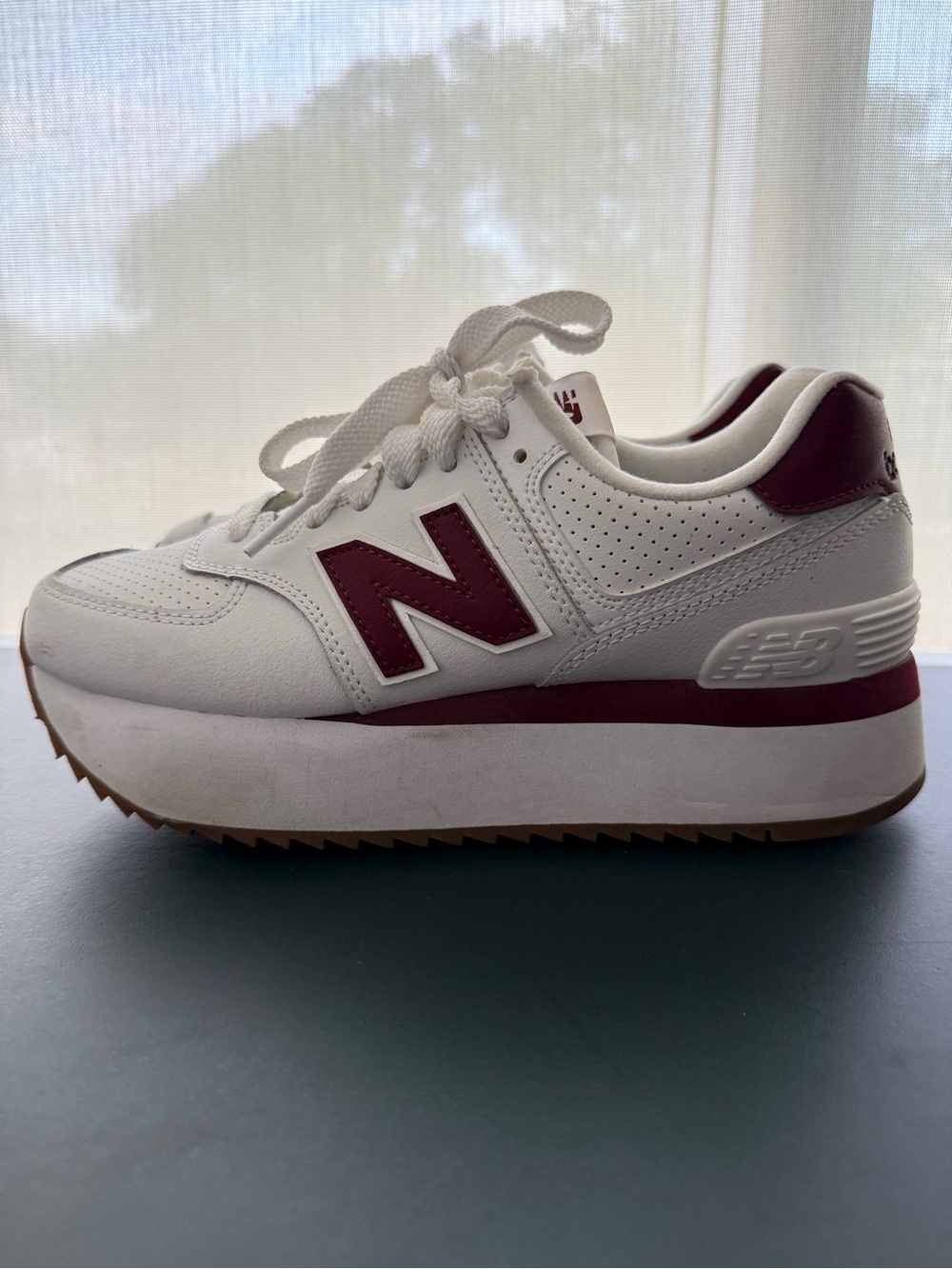 New Balance Women’s White and Burgundy Platform Sneakers New Balance